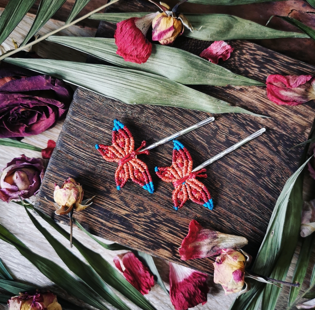 Barrette papillon épingle à cheveux artisanale bohème chic fait main en France