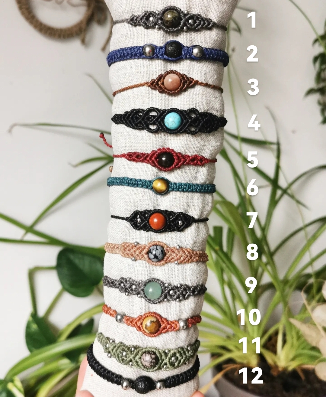 Bracelet pierre gemme en macramé, bijoux artisanaux faits main en france, lithothérapie, bijoux yoga, bien-être, méditation
