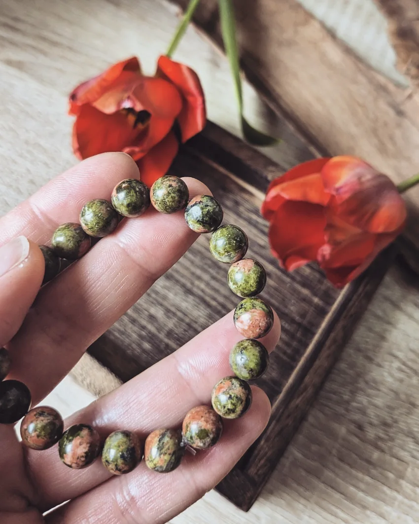 Bracelet de perles en pierres gemmes Unakite