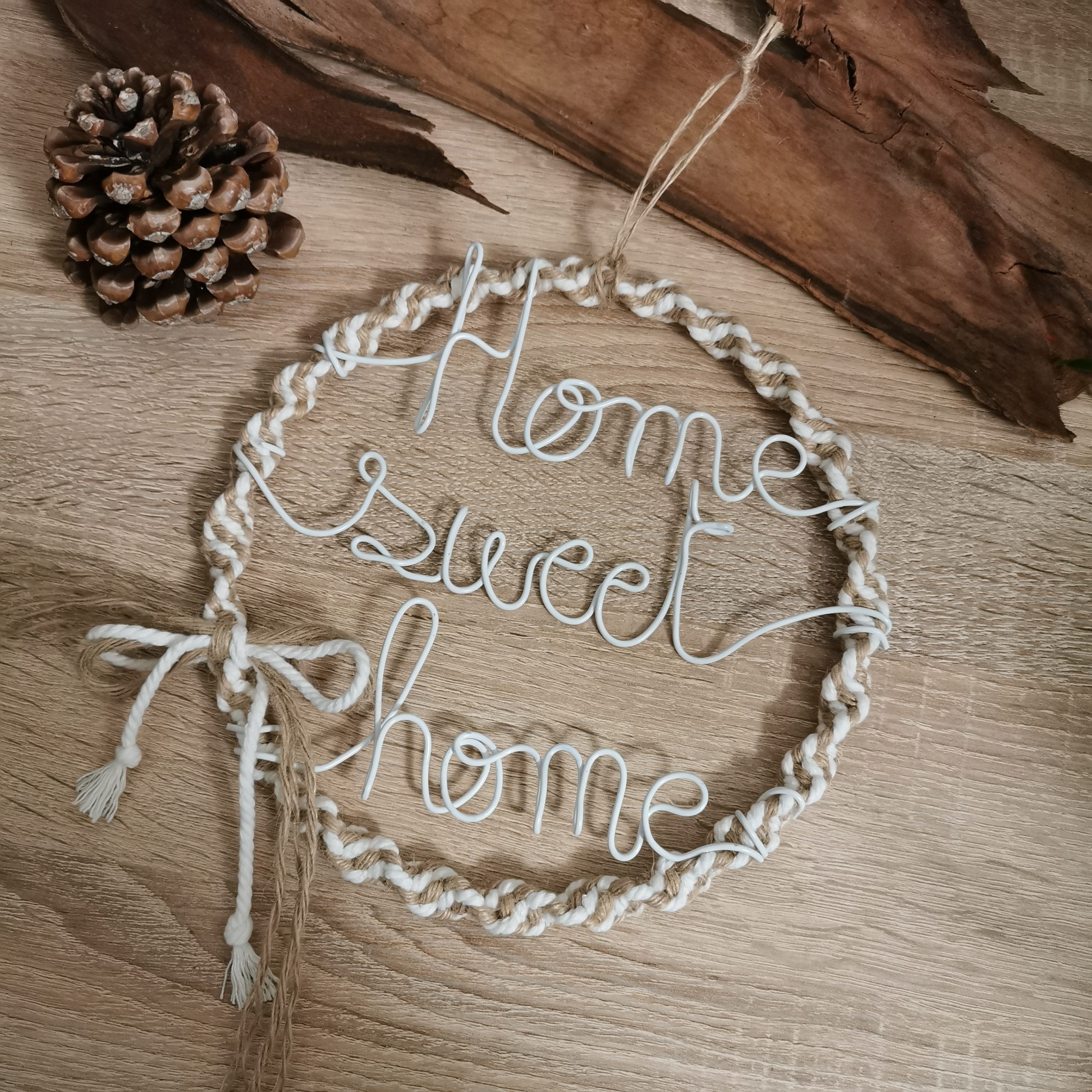 décoration murale d'intérieur couronne macramé home sweet home